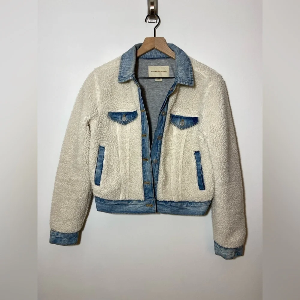 Pilcro and the Letterpress Anthropologie Sherpa & Denim Trucker Jacket S